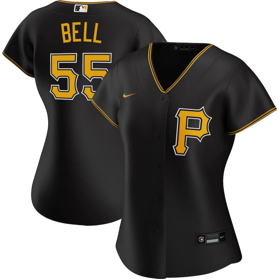 Womens Pittsburgh Pirates #55 Josh Bell Nike Black Alternate 2020 Replica Player MLB Jerseys->women mlb jersey->Women Jersey